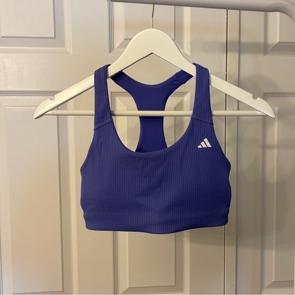 New Adidas Ribbed & Padded Purple Sports Bra Size Small - Medium Support - Picture 3 of 11